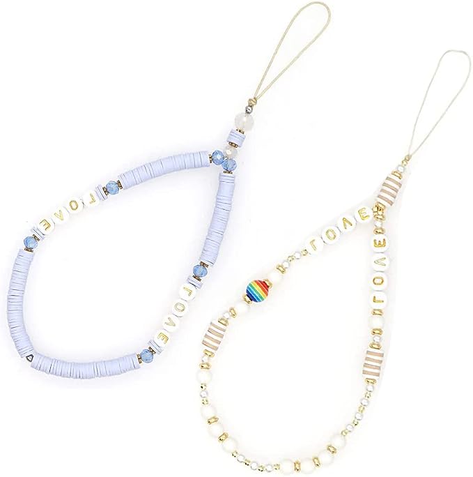 TiMOVO Lanière Téléphone Femme Élégante – Perles + Chaîne Métal & Cuir – Bracelet Bandoulière Portable Universel
