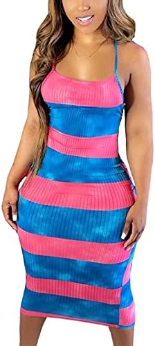 CYXKISS Bodycon Midi Dresses for Women Print Spaghetti Strap Backless Sexy Dress Date Night Party Club (Stripe XXL)
