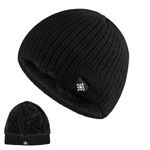 Herren Skullies Strickmütze Winter Warm Damen Baggy Cap Samt Beanie Mütze für einfarbige dicke Fleece weiche Kappe schwarz, Schwarz , 58 Cover