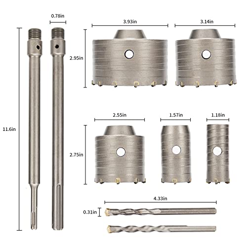 Xdovet 9Pcs Concrete Hole Saw Kits With 2 Drill Bits And Sds Plus & Max Shank, Hole Saw Tool Set For Concrete Cement Brick Stone Wall Drilling, Kit Size 30 40 65 80 100 Mm #TOP1