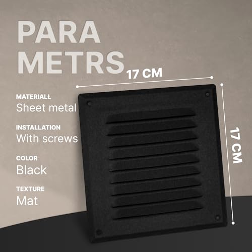 VENTORIS® Lüftungsgitter 170x170 mm - Lüftung mit Gitter - Belüftungsgitter – Stahl - Belüftungsgitter mit Insektenschutz - Lüftungsabdeckung - Abluftgitter für Kamin - 7016 ANTHRAZIT MATT