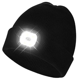 flintronic Bonnet Homme LED, Bonnet d'hiver en Tricot avec LED Lampe, Bonnet Hiver Lampe Frontale Rechargable, Cadeau Homme Femme