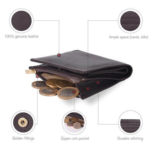 Image of Oak Leathers Wallet For Women Full Grain Leather - Small RFID Coin Purse Credit Card & ID Holder for Ladies,Bifold Wallets for Teenager | Small