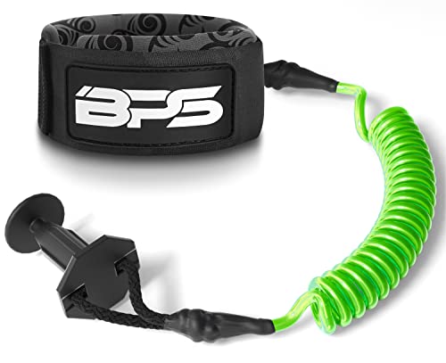 BPS Coiled Bodyboard Leash Kids & Adults Koru Green