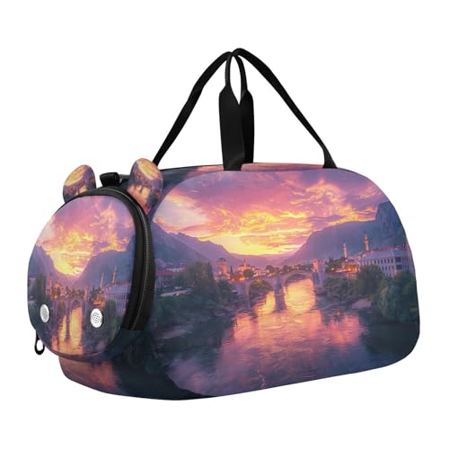 YETTASBIN Sport Travel Duffel Bag for Girls Boys, Beautiful Scenery Large Waterproof Weekender Overnight Bag, Detachable Shoulder Strap Gym Bag with Shoe Compartment & Wet Pocket