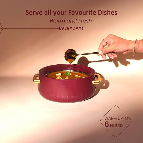 Image of SELVEL Elegance Casserole | Advanced PU Insulation | Elegant Design Hot Pot | Hot Case Keeps Food Hot & Fresh for Hours | Serve Chapati, roti, Biryani and More (Royal Maroon, 1200)