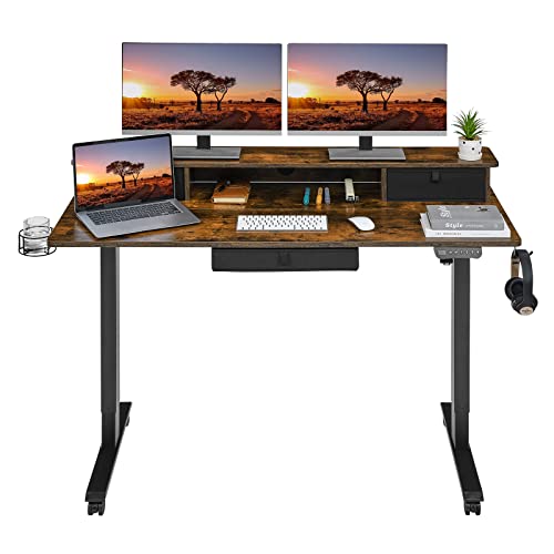Lagrima Standing Desk With 3 Drawers, Adjustable Height Electric Sit Stand Desk，48 X 24 Inches Stand Up Desk Home Office Desk With 4 Memory Presets, Workstation(Vintage Brown), Desk7040 #TOP5