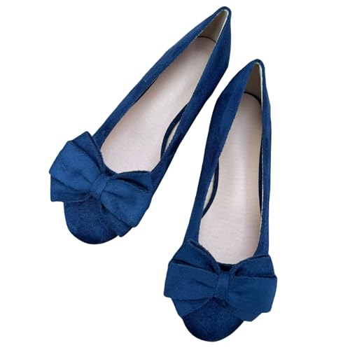 WENJIAZHIZHI Women's Bowknot Round Toe Ballet Flats Dressy Walking Shoes for Women Casual Slip-ons