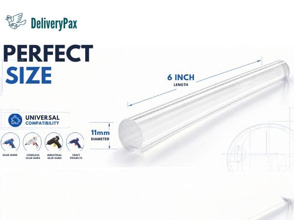 Image of Delivery Pax Glue Stick 11mm | Glue stick for glue gun | 6 inch 25 pcs | Hot Glue sticks | Glue Gun Stick | Transparent Low Drip for DIY, Art & Craft, Repairs, Sealing & Home Use