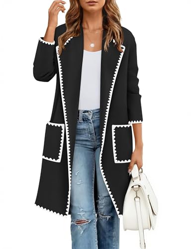 Womens Knit Long Cardigan Sweater, Casual Open Front Cardigans Coat with Pockets, Warm Fall Winter Trench 2025