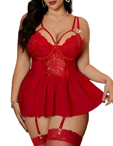 Alrovetoney Sexy Plus Size Garter Belt Lingerie Set Strappy Floral Lace Underwire Push Up Garter Belt Lingerie Set Red 2XL