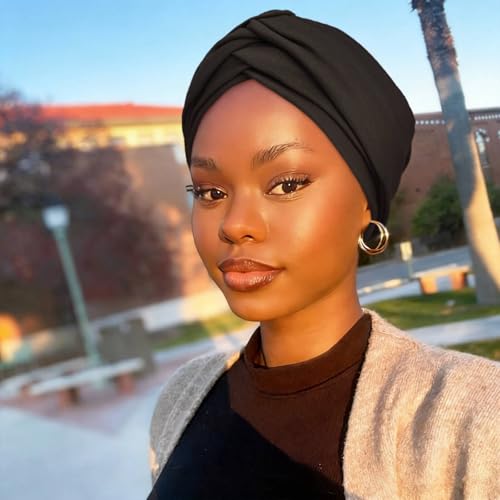 Image of DRESHOW African Women Turban Caps Beanie Twist Headscarf Pre-Tied Double Twisted Braids Headwraps for Women Chemo Cancer Cap