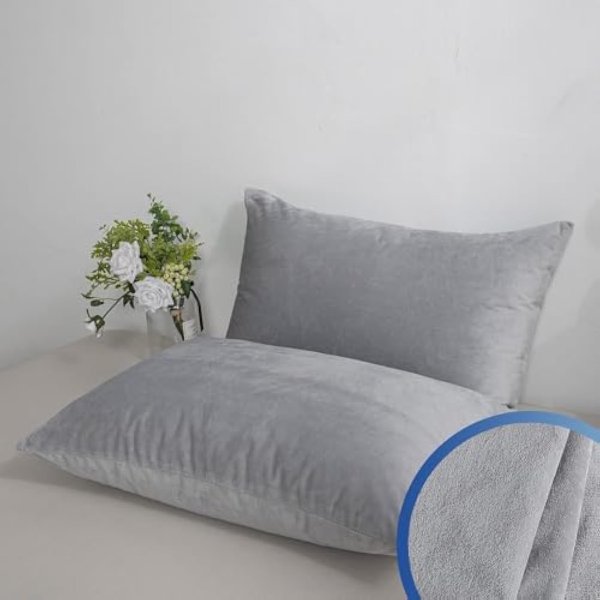 Waterproof Grey Pillow Protectors with Zipper Closure, Terry Cotton