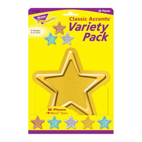 TREND I Love Metal Stars Classic Accents Variety Pack, Classroom Bulletin Board Cut Outs, 5-1/2 to 6 Inches, 36 Count