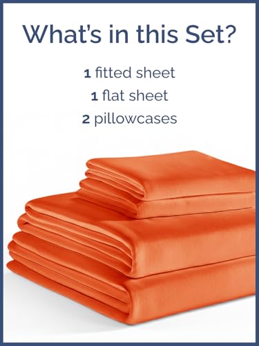 Image of Kids Queen Size Bed Sheet Set - 4 Piece Kids Loft Bed Sheets - Solid Orange Themed Bedding - Soft, Cute and Cozy - Breathable & Machine Washable - Bedding for Boys, Girls, Teens & Toddlers - Oeko-Tex