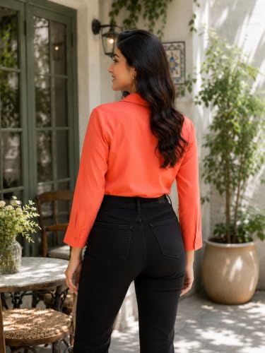 Image of FUNDAY FASHION Women Solid Regular Fit V Collered Casual Shirt