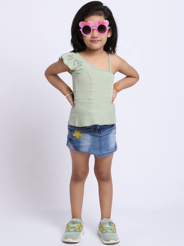 Image of ELEVANTO Crop top for Kids|One Side Off Shoulder Half Sleeve Crop top for Girls Crop top|Short Sleeve Summer Crop top for Girls-E19