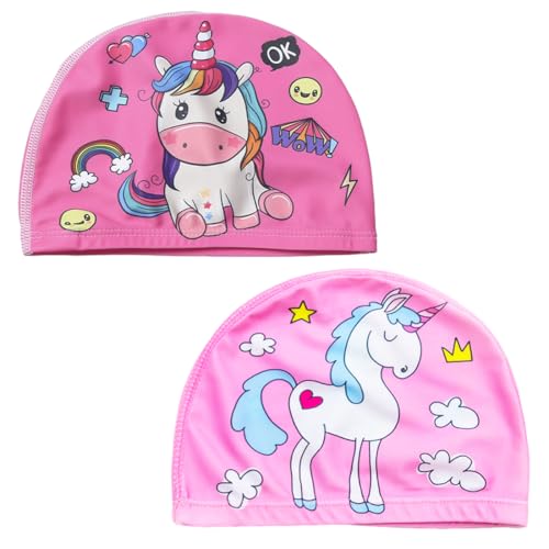 LAKPYN 2 Pièces Bonnet de Bain Enfant Tissu 1-12 Ans, Bonnet Piscine Enfant, Antidérapant