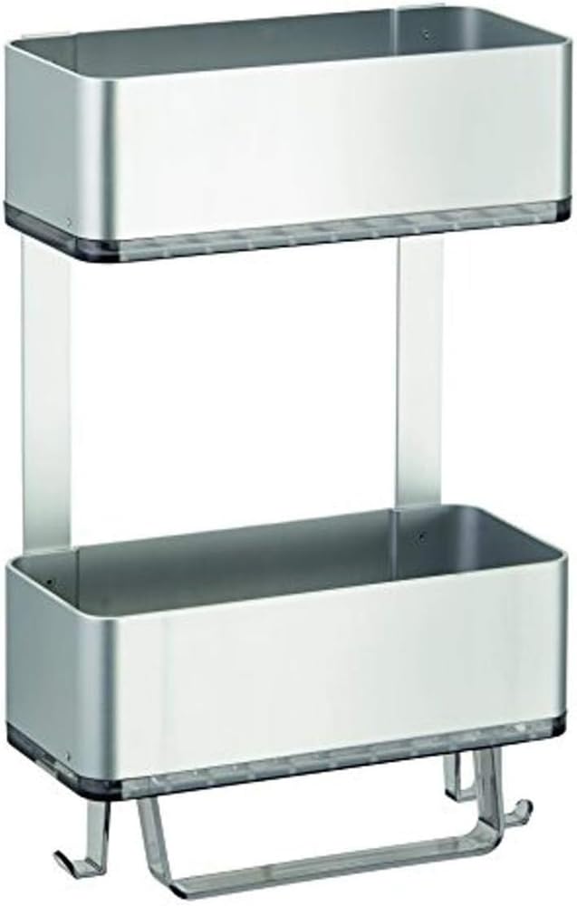 InterDesign AFFIXX Peel-and-Stick Strong Self-Adhesive Rustproof Aluminum Shower Caddy 2-Tier Basket Silver Smoke