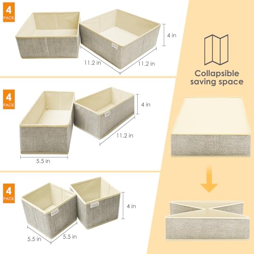 Image of 12 Pack Drawer Organizers for Clothing, Foldable Clothes Storage Box Closet Dresser Drawer Organizers Dividers, Bedroom Organization Fabric Bins for Baby Clothes Underwear Sock Bra Ties (Beige)