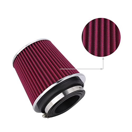 High Performance Universal Clamp-On Air Filter Fits 3 In /3.5 In /4 In Three Different Size, Height: 5.5 In, Length: 1.125 In, High Flow Round Tapered Washable For Car And Motorcycle #TOP5