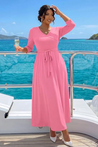 Image of Runwind Plus Size Dress for Women - 3 /4 Sleeve V Neck Maxi Dresses for Women (XL-6XL)