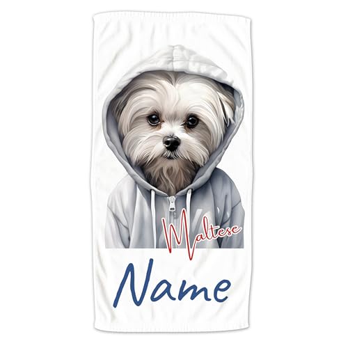 GRAZDesign Handtuch mit Hund und Namen personalisiert Maltese auf Duschtuch, Badetuch - 140x70cm