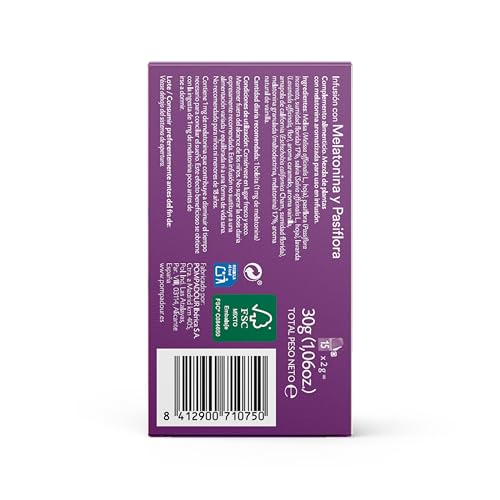 Miniatura 6 de Pompadour Melatonina Y Pasiflora Contribuye A Disminuir El Tiempo Necesario Para Conciliar El Sueño 1 Mg De Melatonina Por Bolsita 15 Bolsitas De 2 Gr