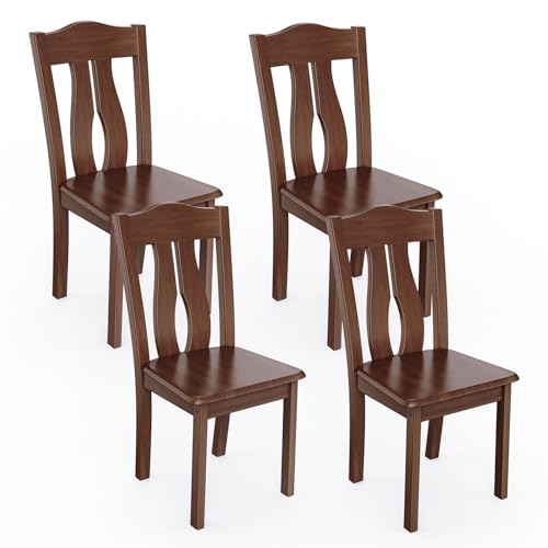 MORDEER sillas de Comedor de Madera Maciza Juego de 4 Sillas Sillas de Cocina Mid Century Modern con Respaldo de Listones Altos Aerodinámico Sillas sin Brazos para Comedor Cocina Nogal