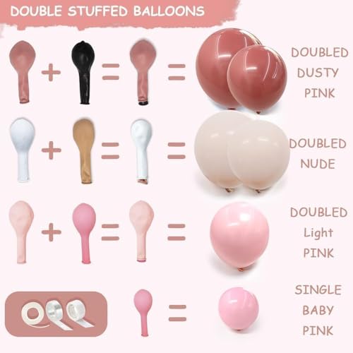 Image of Blush Dusty Pink Balloon Garland Double Stuffed Baby Pink Balloon Latex Rose Pink Balloon Arch Kit Pastel Pink Balloon Set For Boho Wedding Baby Shower Princess Birthday Party Bridal Shower Decoration