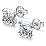 925 Sterling Silver Radiant Simulation Diamond Stud Earrings for Men Women 7MM Princess Cut Cubic Zirconia Sparkling CZ Diamonda Earring