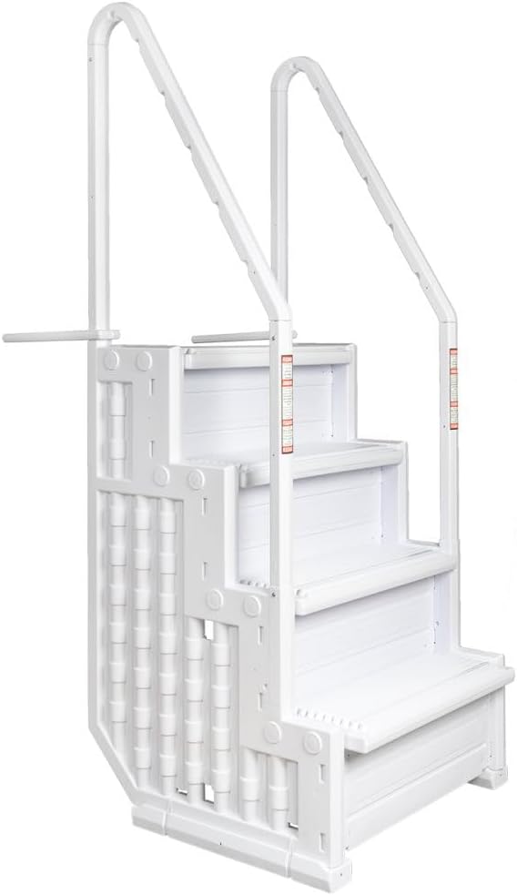 Aqua Select Above Ground Anti-Slip Pool Steps to Deck | Safety Swimming Pool Ladder | Designed for Above Ground Swimming Pools | Holds Up to 400 Pounds | White
