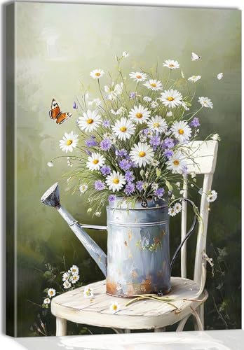 GMLXCX Green Country Daisy Floral Butterfly Still Life Art Decor 16x12 Inch