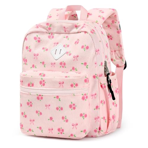 STEAMEDBUN Corduroy Toddler Backpack for Girls Boys 2-4, Kids Preschool Backpack for Kindergarten - Pink Rose