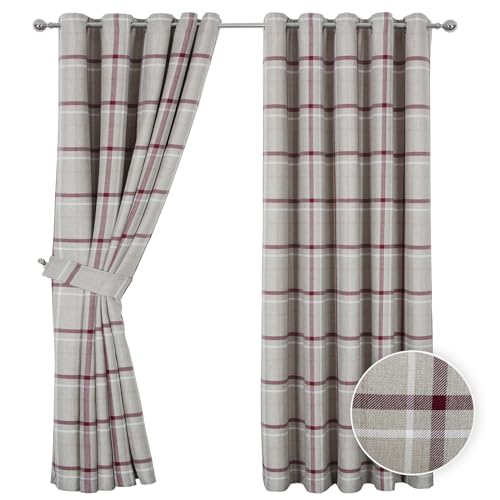The Mill Shop Hudson Woven Check Eyelet Curtains (1 Pair). Measures 90 x 90" (229 x 229cm). Washable, Lined Eyelet Curtains for Living Room, Bedroom
