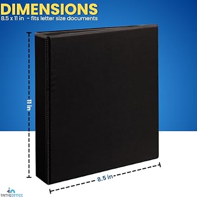 1InTheOffice 1.5 Inch Binders 3 Ring, D Ring Binder, 2 Pockets, Holds 375 Sheets, 8.5 x 11 Paper, Black, 4 Pack