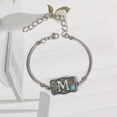 Image of Belt Buckle Bracelet Initial Letter A-Z Bracelets Western Cow Tag Bracelet Belt Buckle Necklace Western Style Initial Letter Pendant Necklace