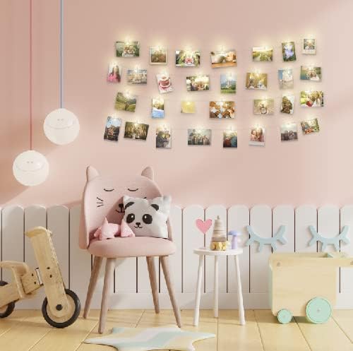 Miniatura 8 de Cadena de luces con clip para fotos (16.4 ft, 50 LED, 30 clavijas), funciona con pilas, luz de hadas colgante para dormitorio