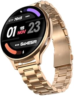 GameSir Evo Vista Premium Smartwatch 1.39" Round Display with Stainless Metal Strep, Bluetooth Calling & Health Monitoring, Multi Sports Modes, Voice Assistant, Waterproof for Men’s & Women’s (Gold)