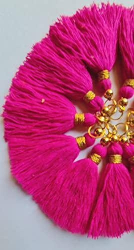 Image of Zippy Flora Micro 1.5 inch Length Cotton Handmade Tassels for Saree /Blouse /Dupatta /DIY /Decor (Pack of 12) (Dark Pink)