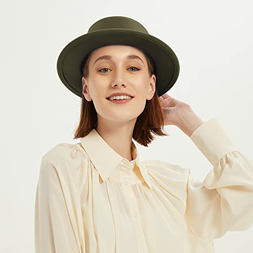 Image of Classic Fedora Hat Flat Top Hat Felt Pork Pie Hat Wide Brim Church Derby Cap for Women and Men