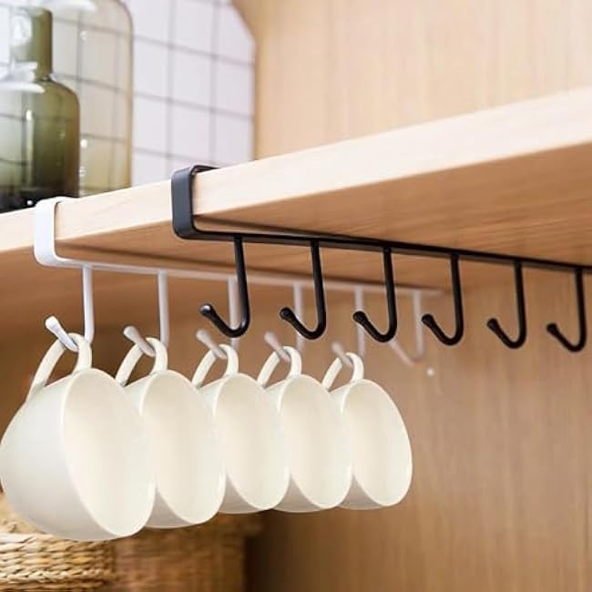 Under Shelf Mug Hanger Rack Storage Hooks 2pcs Black White