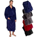 Ross Michaels Mens Robe Shawl Collar Wrap Style - Mid Length Plush Fleece Bathrobe (Navy, Small/Medium)