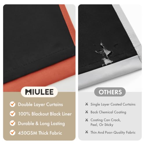 Image of MIULEE Burnt Orange 100% Blackout Fall Curtains for Bedroom 40x45 Inch Long | 2 Thick Layers Thermal Insulated Short Curtains with Black Liner, Noise Reducing Grommet, Drapes for Living Room, 2 Panels