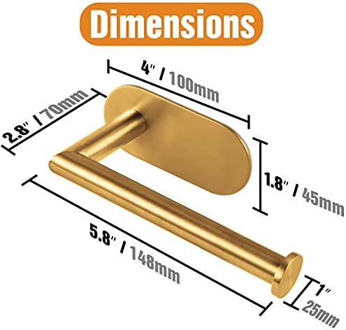 HITSLAM Self Adhesive Toilet Roll Holder Gold, Toilet Roll Holder, Premium SUS 304 Stainless Steel, Toilet Roll Holder No Drilling Rustproof for Bathroom