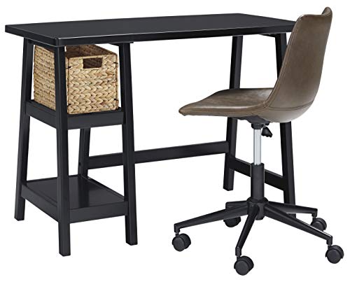 Signature Design By Ashley Mirimyn Vintage 42" Home Office Desk With Basket, Distressed Black #TOP4