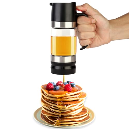 HOMKULA Glass Honey Dispenser No Drip, Maple Syrup Dispenser for Coffee, Tea, Pancake, Black (9 OZ,...