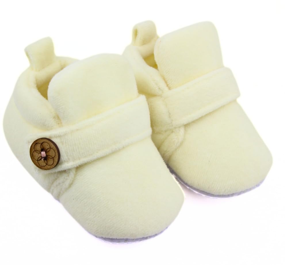 Neska Moda Baby Boys & Baby Girls 6 To 12 Months Velvet Hook & Loop Booties (Toe to Heel Length - 12 cm, Off-White)-BT3624 (B0DGGP97GS) Amazon Price History, Amazon Price Tracker