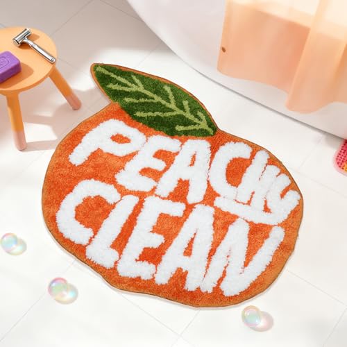 Jnidesier Peach Clean Bathroom Rugs, Cute Bath Mat Decor Door Mat, Soft & Absorbent Plush Coral Fabric Non-Slip Bathtub Rug Washable 24.8