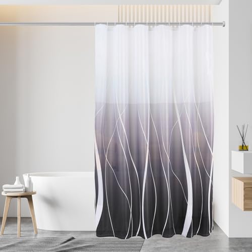 Alishomtll Duschvorhang 120x200cm, Wasserabweisend Antischimmel Beschwerter Saum Textil Polyester Waschbar Stoff Badevorhang für Badewanne Badezimmer, Schwarz Weiss Duschvorhang mit Duschvorhangringe